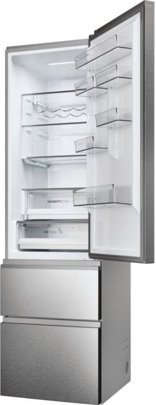 Холодильник Haier багатодверний, 205x59.5х65.7, холод.відд.-289л, мороз.відд.-125л, 3дв., А+, NF, інв., дисплей, зона нульова, cріблястий