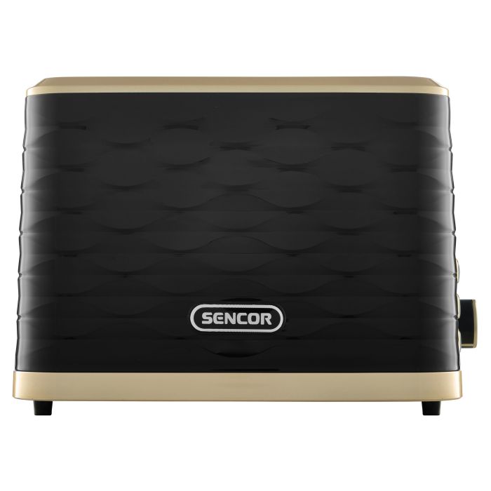 Тостер Sencor 930Вт, підігрів, розморожування, підсвічування, пластик, чорно-золотий