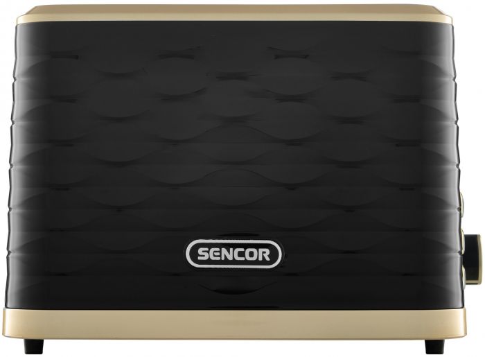 Тостер Sencor 930Вт, підігрів, розморожування, підсвічування, пластик, чорно-золотий