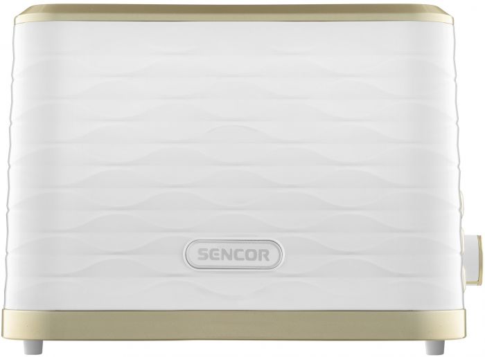 Тостер Sencor 930Вт, підігрів, розморожування, підсвічування, пластик, біло-золотий
