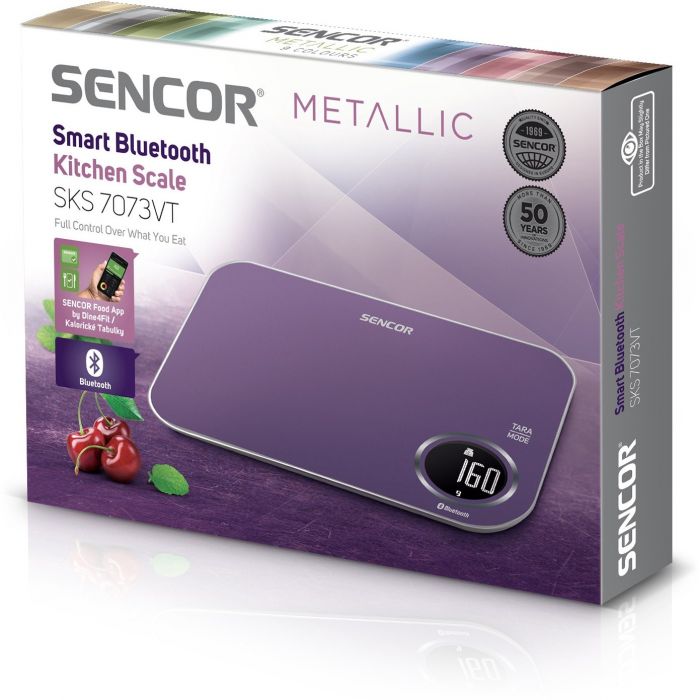 Ваги Sencor кухонні, 5кг, підключення до смартфону, AAAx2, пластик, фіолетовий