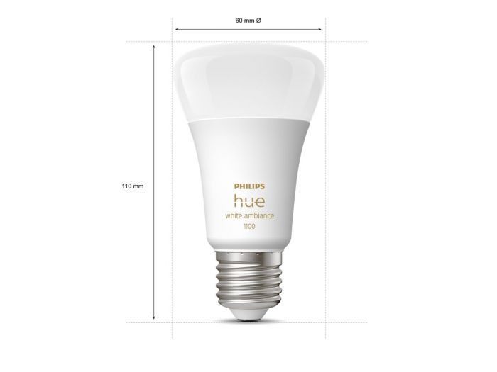 Лампа розумна Philips Hue E27, 11W(60Вт), 2200K-6500K, Tunable white, ZigBee, Bluetooth, димування