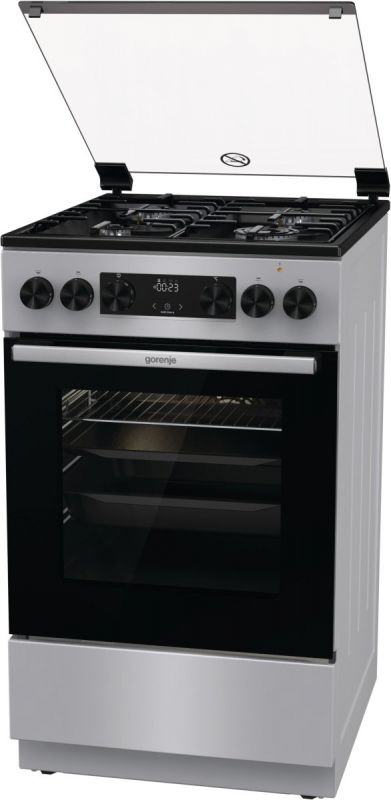 Плита Gorenje комбінована, 70л, 50x60см, дисплей, IconLed, емальовані, сірий