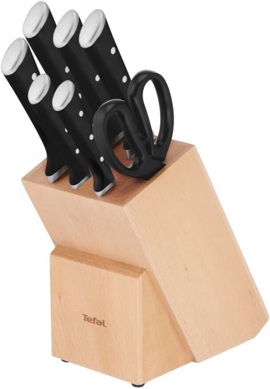 Набір ножів Tefal Ice Force, дерев'яна колода, 7шт, дерево, пластик, нержавіюча сталь, чорний