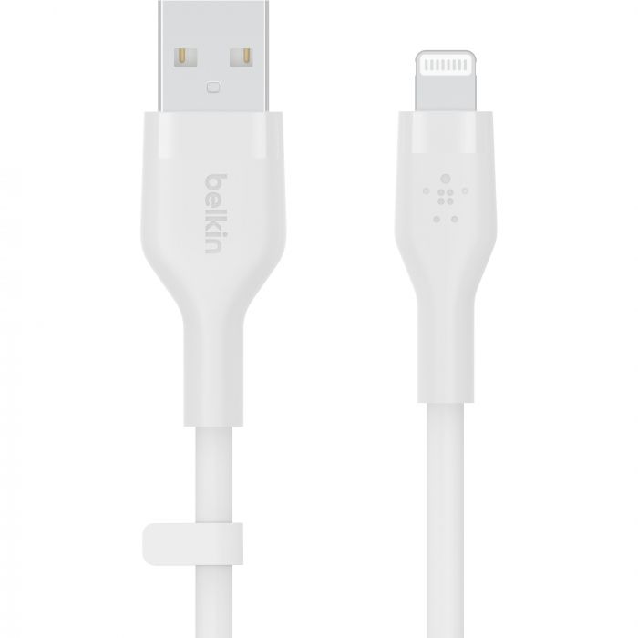 Кабель заряджання/синхронізації Belkin USB-A > Lightning, 2м, силіконовий з кліпсою, білий