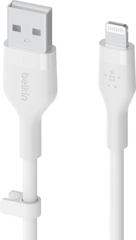 Кабель заряджання/синхронізації Belkin USB-A > Lightning, 2м, силіконовий з кліпсою, білий