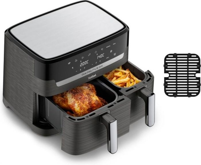 Мультипіч Tefal Dual EasyFry&Grill AirFryer, 2700Вт, чаша-5.2+3.1л, сенсорне керув., 2 чаши, гриль, пластик, чорний