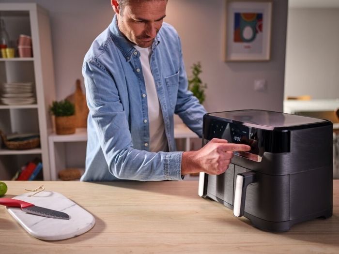 Мультипіч Tefal Dual EasyFry&Grill AirFryer, 2700Вт, чаша-5.2+3.1л, сенсорне керув., 2 чаши, гриль, пластик, чорний