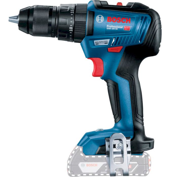 Шурупокрут-дриль ударний акумуляторний Bosch GSB 18 V-50, 18В, 28•50Нм, 20+2, 0-460-1800об•хв, 1.1кг, без АКБ та ЗП
