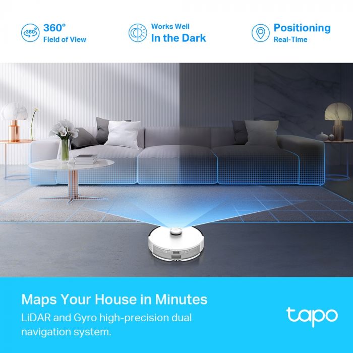 Робот-пилосмок TP-LINK TAPO RV 30 LIDAR з підтримкою вологого прибирання + док-станція