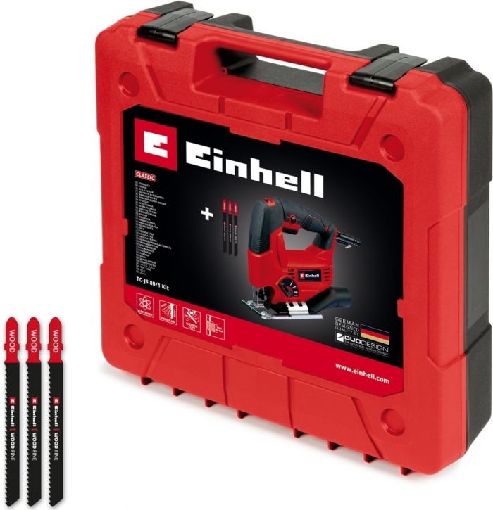 Лобзик електричний Einhell TC-JS 80/1 Kit, 550Вт, 1000-3000об•хв, в копмлекті 3 полотна, кейс, 1.86кг
