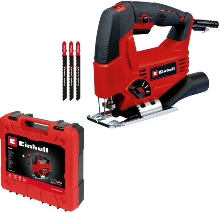 Лобзик електричний Einhell TC-JS 80/1 Kit, 550Вт, 1000-3000об•хв, в копмлекті 3 полотна, кейс, 1.86кг