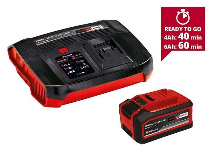 Набір акумулятора та зарядного пристрою Einhell Boostcharger PXC, 1х18В, 4-6А•год  6A, 1х18В,1х4-6А•год, ЗП 6А, 1.88кг
