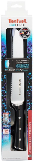 Ніж для хліба Tefal Ice Force, 20см, нержавіюча сталь, платик, чорний