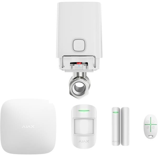 Комплект охоронної сигналізації Ajax StarterKit 2 + Розумний кульовий кран Ajax WaterStop 1", білий