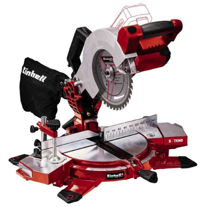 Пила торцювальна акумуляторна Einhell TE-MS 18/210LI - Solo, PXC, 18В, диск 210х30мм, 3000об•хв, LED, лазер, 7кг, без АКБ і ЗП