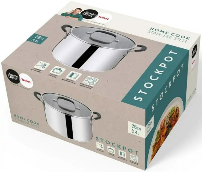 Каструля Tefal Jamie Oliver Home Cook, 8.4л, з кришкою, нержавіюча сталь, силікон