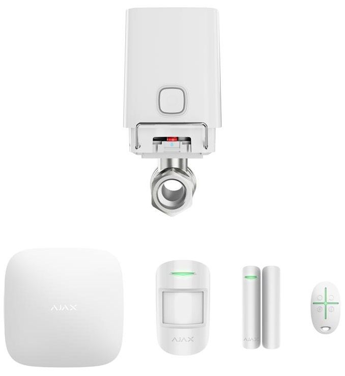 Комплект охоронної сигналізації Ajax StarterKit 2 + Розумний кульовий кран Ajax WaterStop 1/2", білий