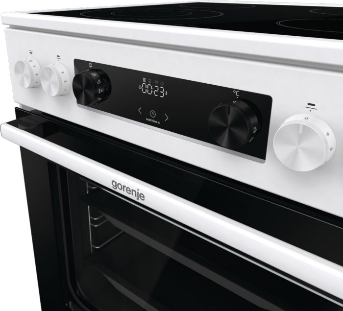 Плита Gorenje електрична склокерамічна, 71л, 60x60см, дисплей, приготування з паром, програматор, білий