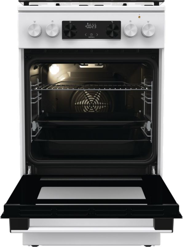 Плита Gorenje комбінована, 70л, 50x60см, дисплей, IconLed, емальовані, білий
