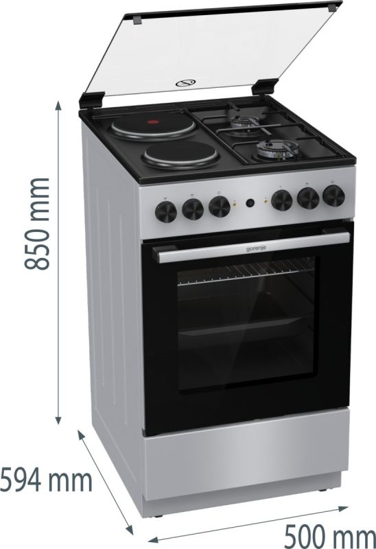 Плита Gorenje комбінована, 68л, 50x60см, нерж