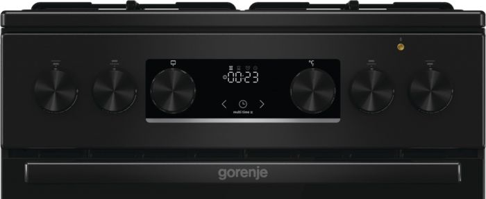 Плита Gorenje комбінована, 62л, 50x60см, дисплей, програматор, приготування на пару, емальовані реш, чорний