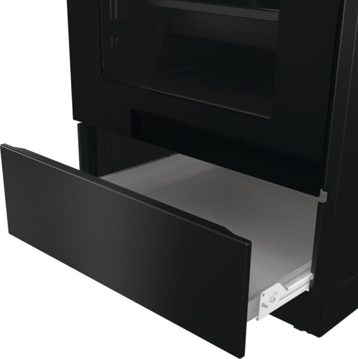 Плита Gorenje комбінована, 62л, 50x60см, дисплей, програматор, приготування на пару, емальовані реш, чорний