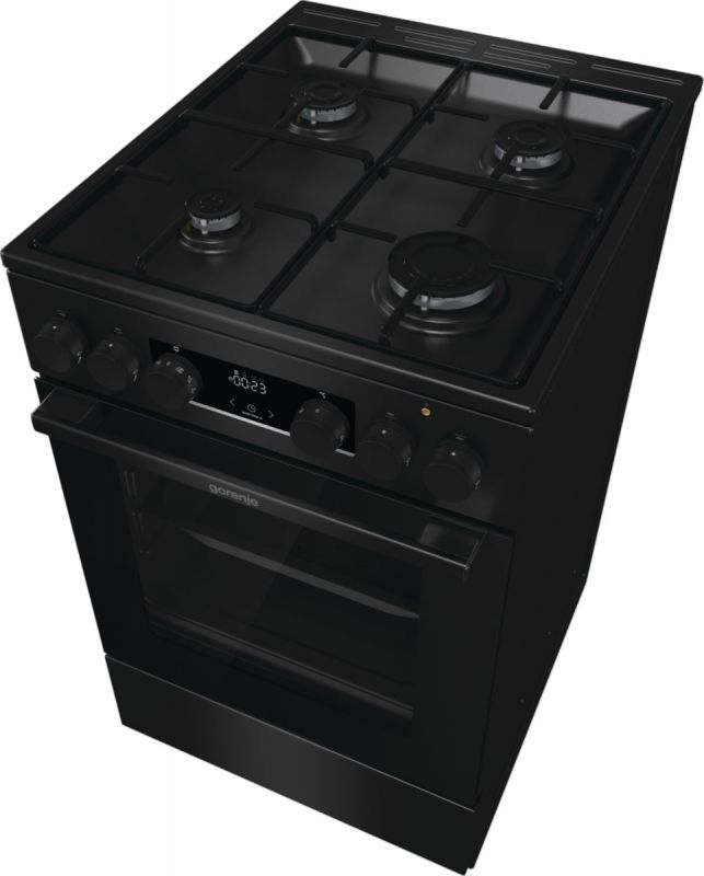 Плита Gorenje комбінована, 62л, 50x60см, дисплей, програматор, приготування на пару, емальовані реш, чорний