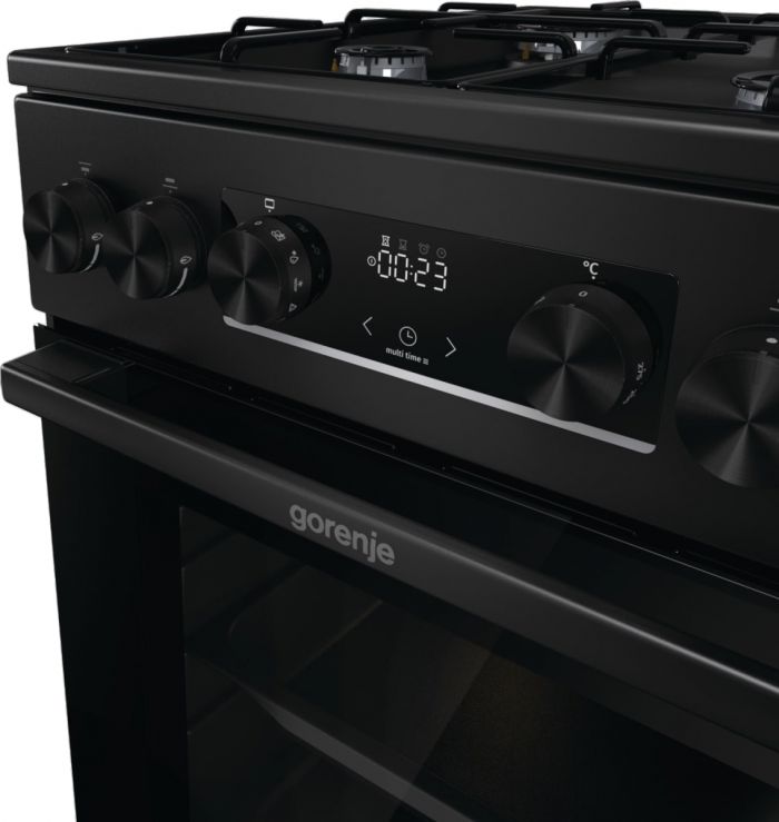 Плита Gorenje комбінована, 62л, 50x60см, дисплей, IconLed, емальовані, чорний 
