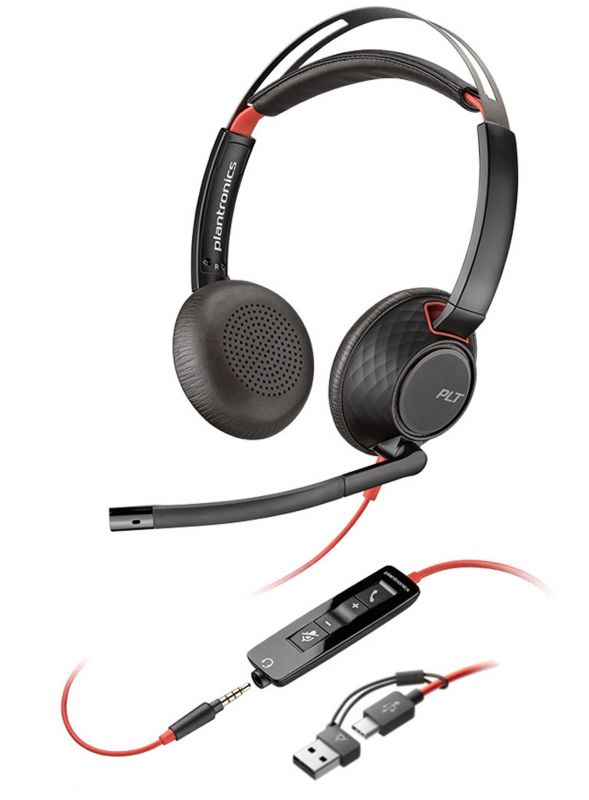 Гарнітура комп'ютерна стерео On-ear Poly Blackwire 5220, USB-A, USB-C, 3.5 мм, всеспрямований, noise canceling, чорний