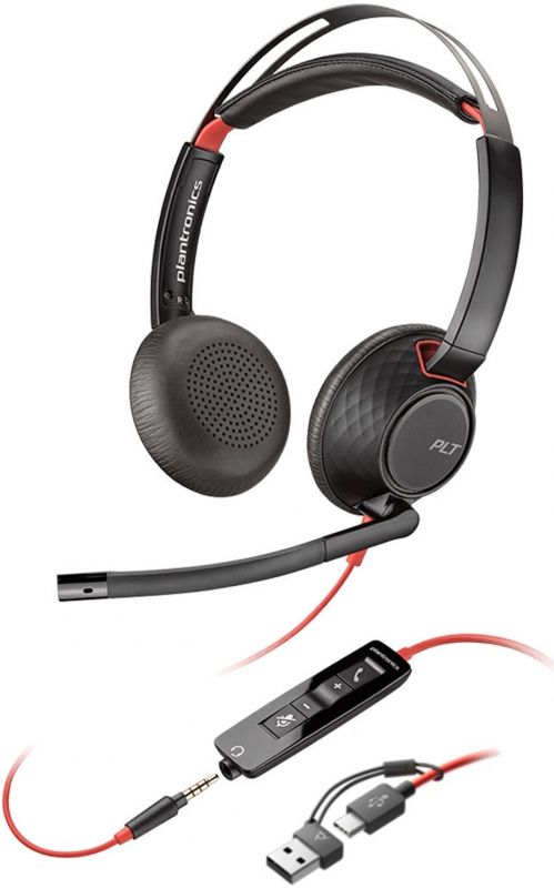 Гарнітура комп'ютерна стерео On-ear Poly Blackwire 5220, USB-A, USB-C, 3.5 мм, всеспрямований, noise canceling, чорний