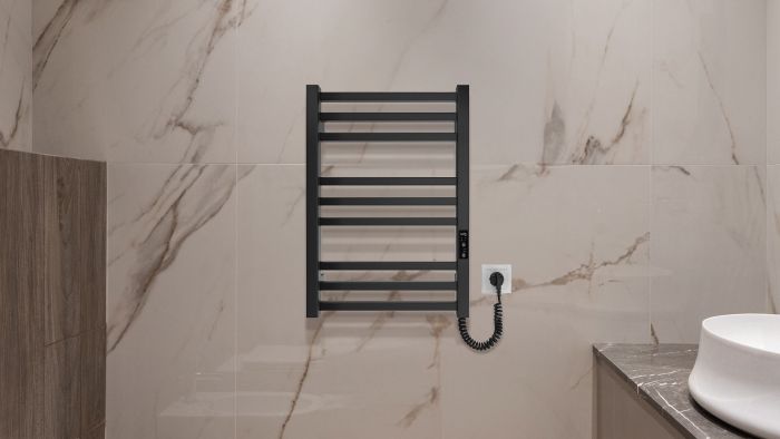 Рушникосушка Hygge Family електрична London, 570х430х80мм, таймер-регулятор, сталь, чорний матовий