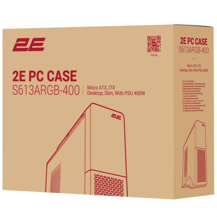 Корпус 2E S613ARGB-400, з БЖ 2E 400W-SFX, 1xUSB3.0, 1хUSB Type-C, 1x80мм, Micro ATX/ Desktop, чорний