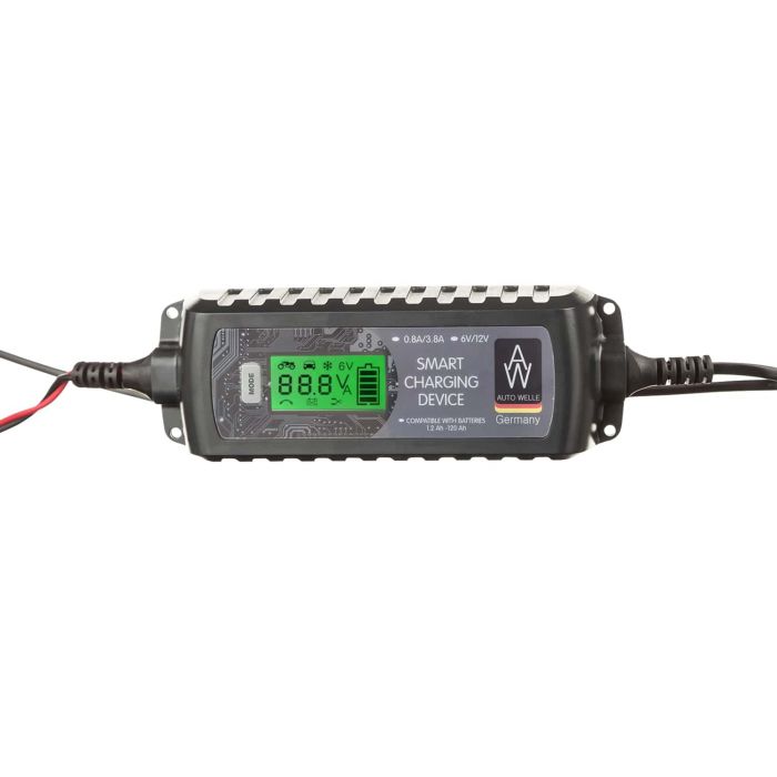 Зарядний пристрій Konner&Sohnen Auto Welle AW05-1204 інтелектуальний, 230В, 6/12В, 0.8/3.8А, для STD/AGM/GEL 1.2-120А-год, режими повільний, стандартний, зимовий