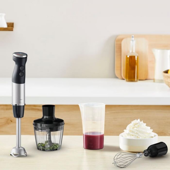 Блендер Tefal заглибний Quickchef+ 1000Вт, 3в1, чаша-800мл, чопер-500мл, турборежим, сріблясто-чорний
