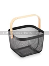 Кошик з ручкою Ardesto Midori 25х24.5х18см, метал, бамбук, чорний