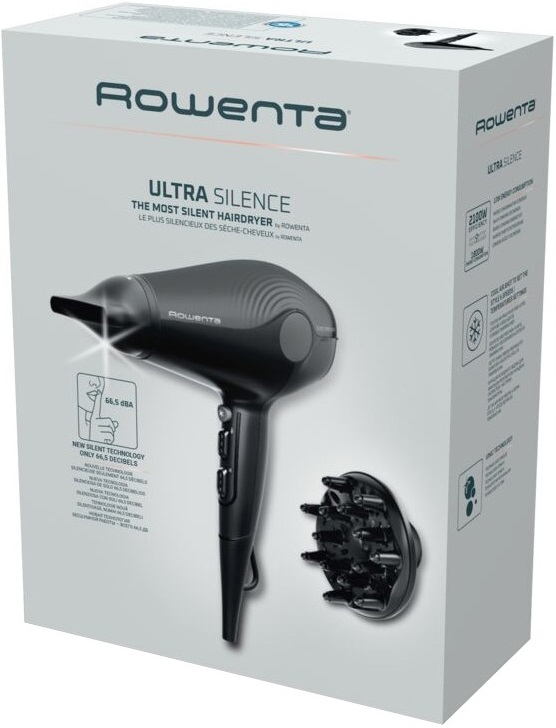 Фен Rowenta Ultra Silence, 2100Вт, 3 режими, іонізація, хол. обдув, чорний