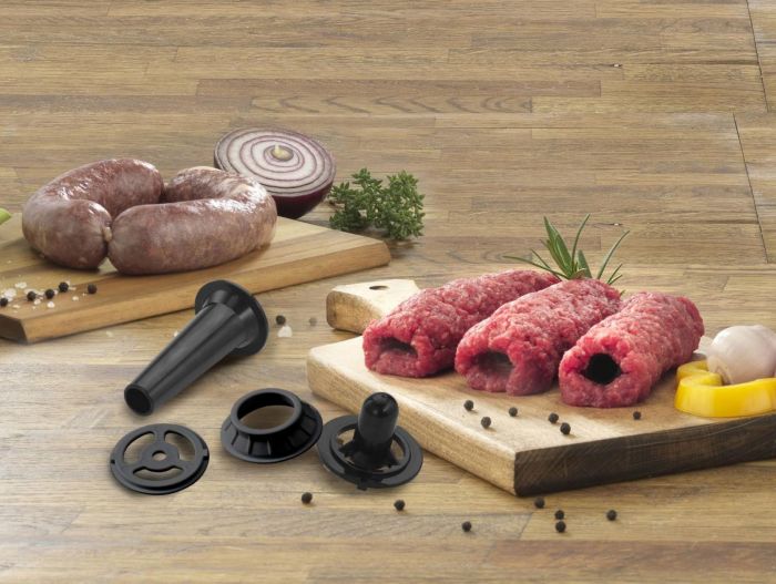 М'ясорубка Gorenje, 1500Вт, 1.9кг/хв, 2 решітки, насадка для ковбас, пластик/метал, білий/чорний
