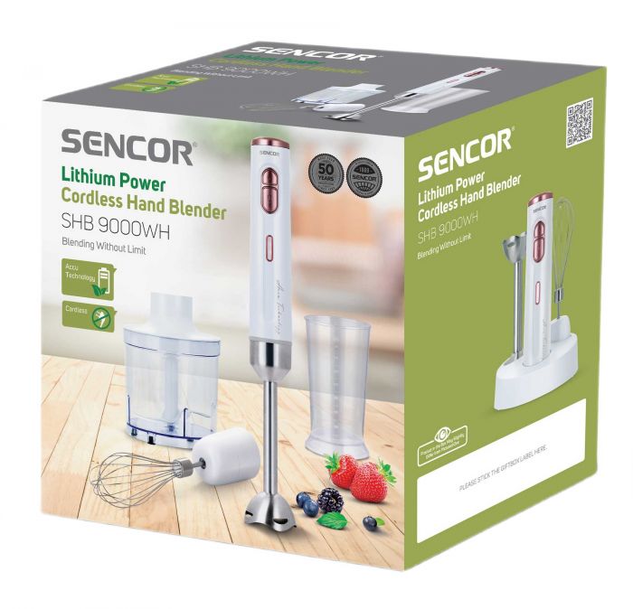 Блендер Sencor заглибний Accu technology, 200Вт, 3в1, чаша-800мл, безпровідний, USB-C, білий