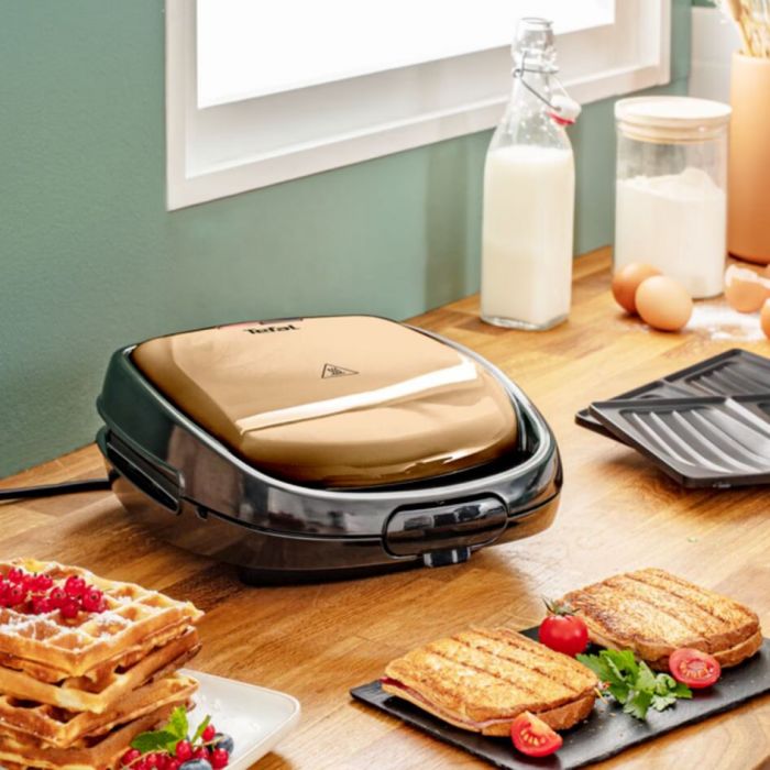 Мультимейкер Tefal Coppertinto 700Вт, тефлон, 2 пластини, корпус-метал, чорно-бронзовий