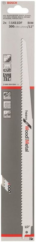 Полотно пиляльне для шабельної пилки Bosch по дереву та металу, S 1411 DF, 6TPI, 2шт
