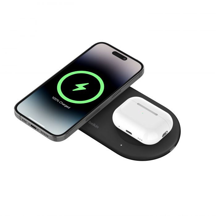 Зарядний пристрій бездротовий Belkin 2в1 15Вт Pad Qi2, чорний