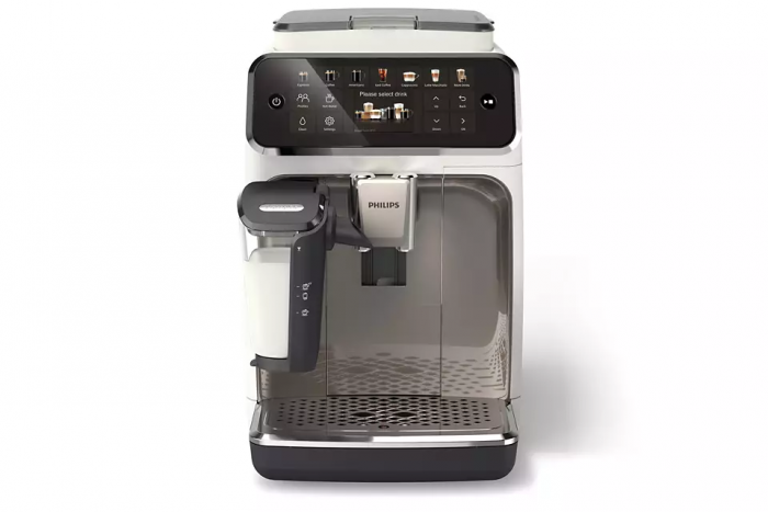Кавомашина Philips Series 4400 LatteGo, 1.8л, зерно+мелена, автомат.капуч, дисплей, авторецептів -12, біло-срібна