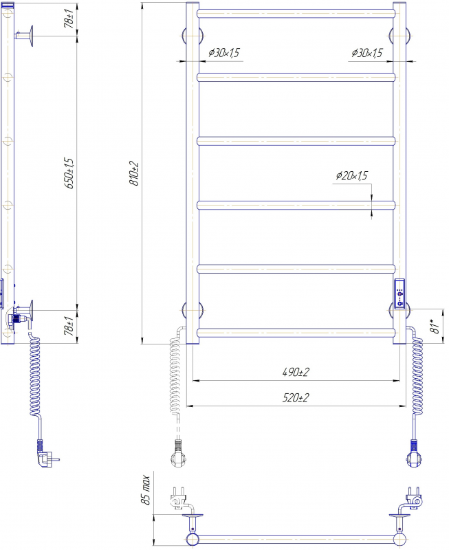 Рушникосушка Mario електрична Класік F НР-ITR К, 800х530х75мм, таймер-регулятор, нерж.сталь, золото