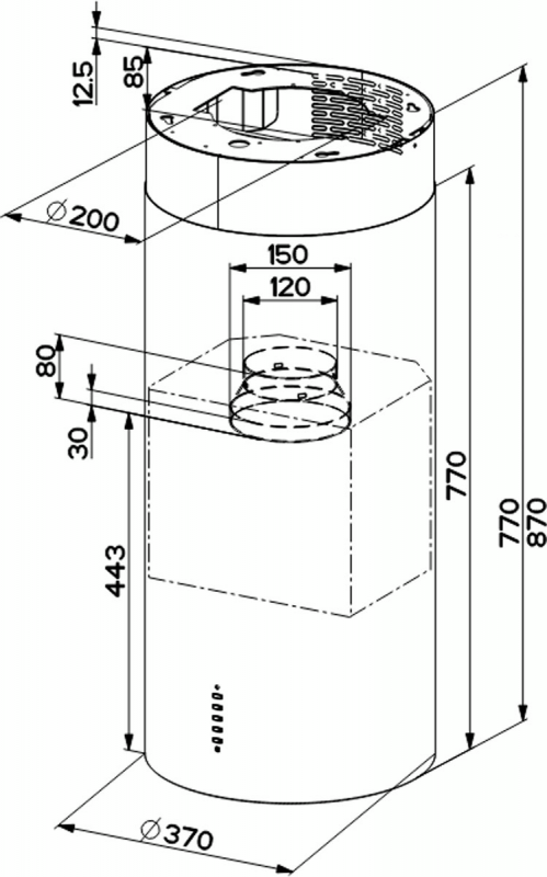 Витяжка Faber острівна, 37см, 1136м.куб/год, Cylindra Isola Evo Plus Bk Matt A37, чорний матовий