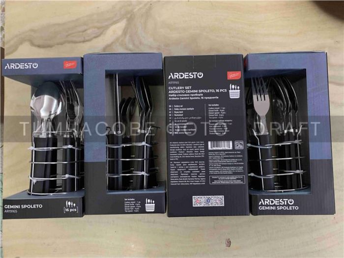 Набір столових приборів Ardesto Gemini Spoleto, 16 приборів, нержавіюча сталь, пластик, чорний