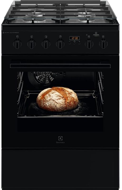 Плита Electrolux комбінована, 58л, 60x60см, дисплей, конвекція, чавун, пара, чорний