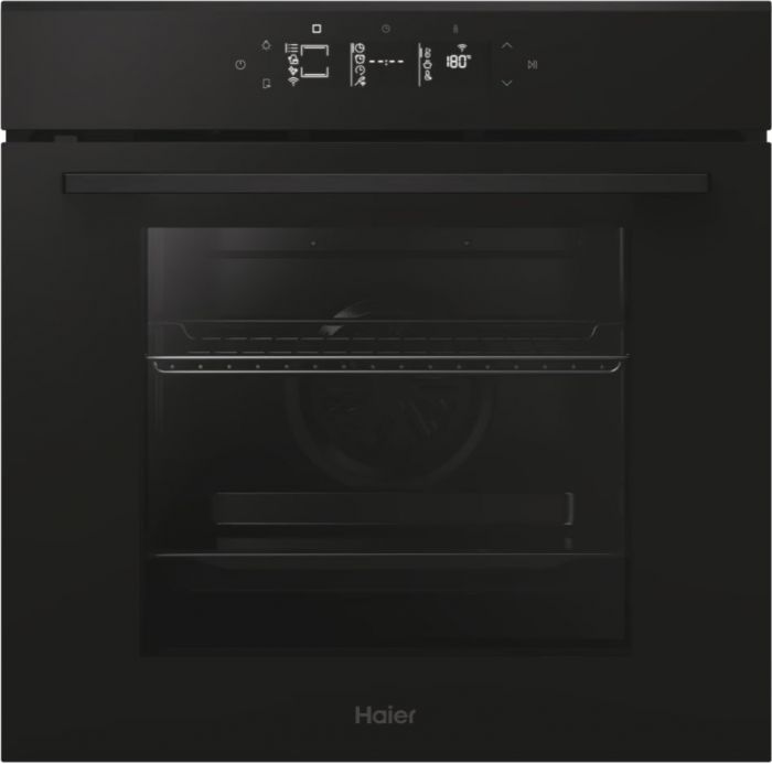 Духова шафа Haier електрична, 70л, A++, дисплей, конвекція, піроліз, телескопічні напрямні, чорний