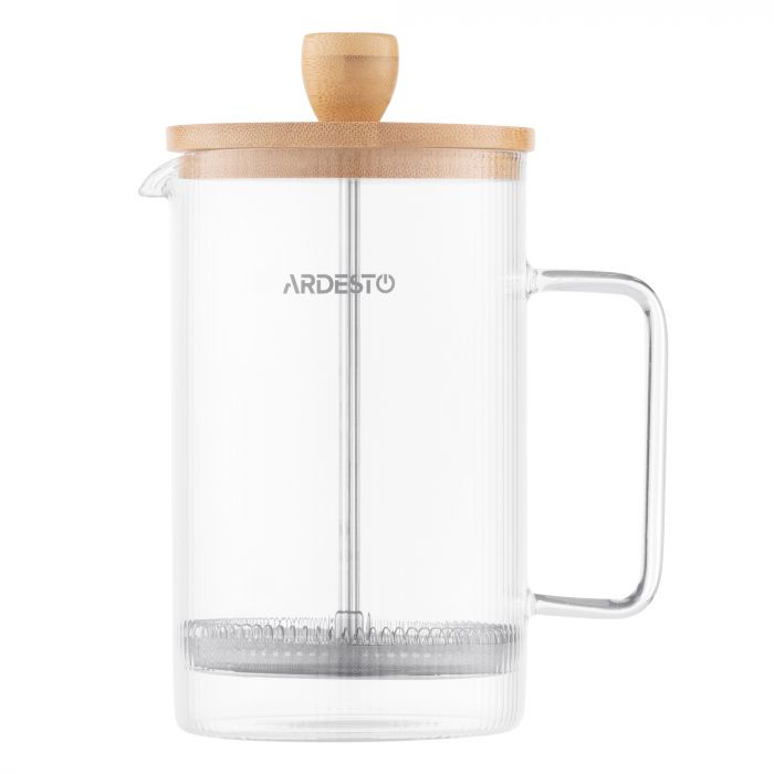 Френч-прес Ardesto Midori, 800мл, боросилікатне скло, бамбук, прозорий