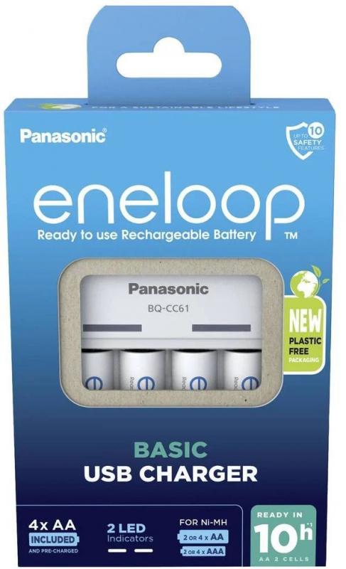 Зарядний пристрій Basic Charger USB+  Акумулятор Eneloop NI-MH  AA 2000 мАг, 4 шт.